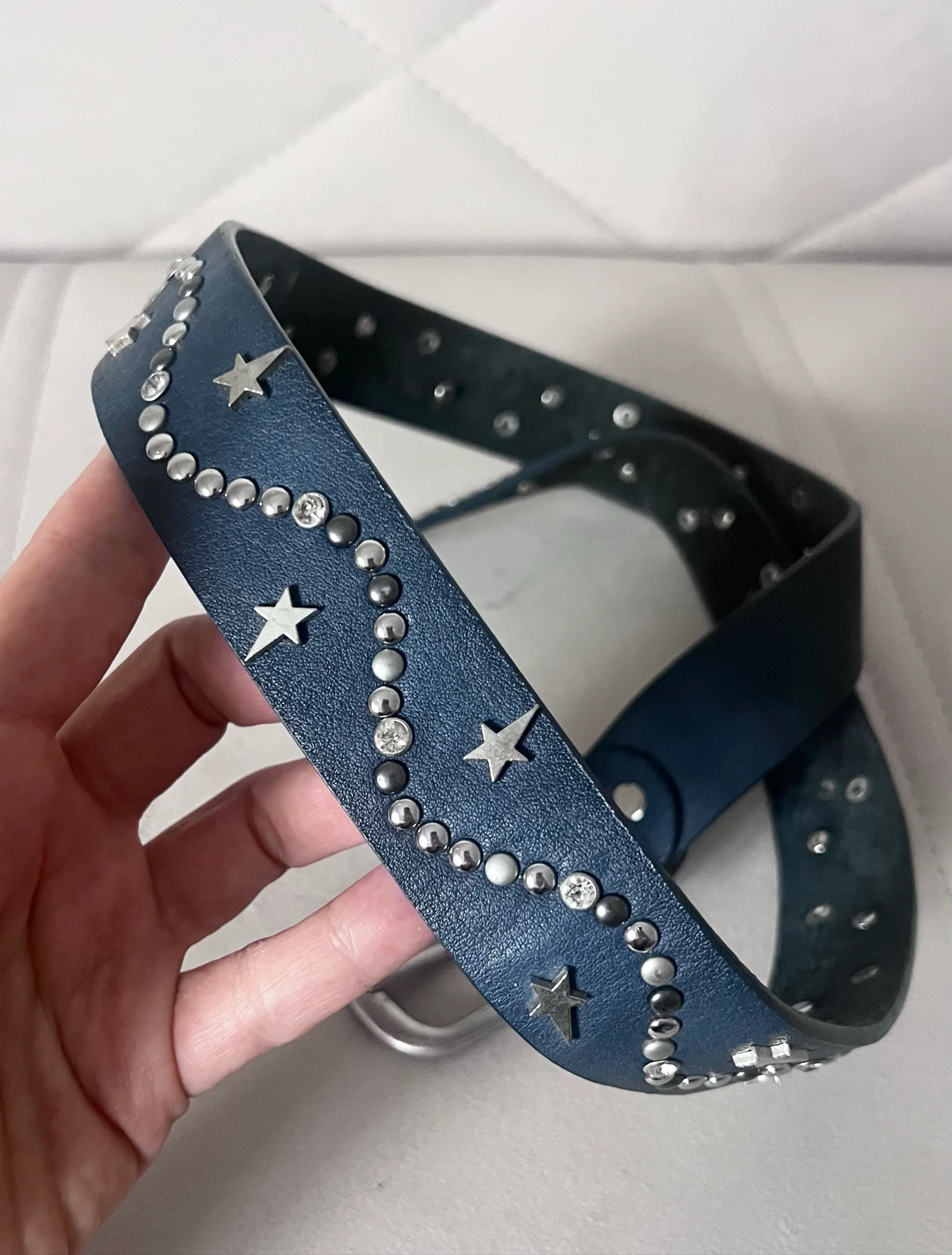 Navy blue and silver metal belt – photo 3